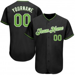 Custom Black Neon Green-White Authentic Baseball Jersey