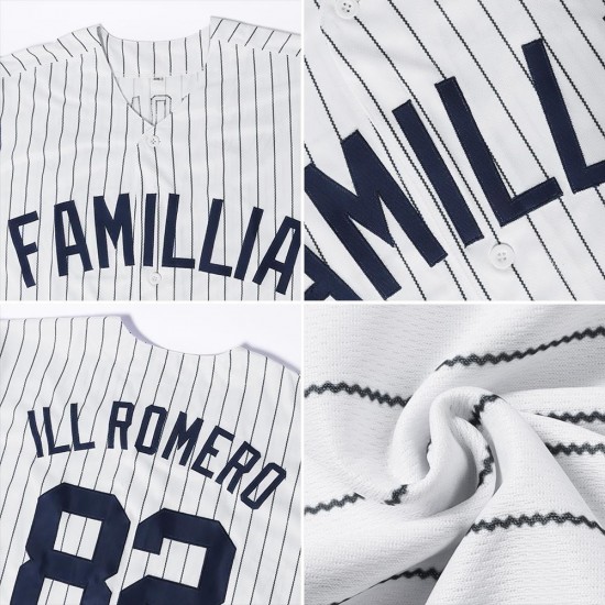 Custom White Navy Strip Red-Navy Authentic Baseball Jersey