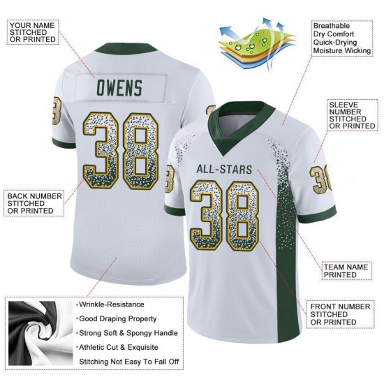 Custom White Green-Gold Mesh Drift Fashion Football Jersey