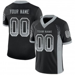 Custom Black Silver-White Mesh Drift Fashion Football Jersey