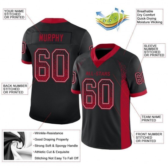 Custom Black Red-Gray Mesh Drift Fashion Football Jersey