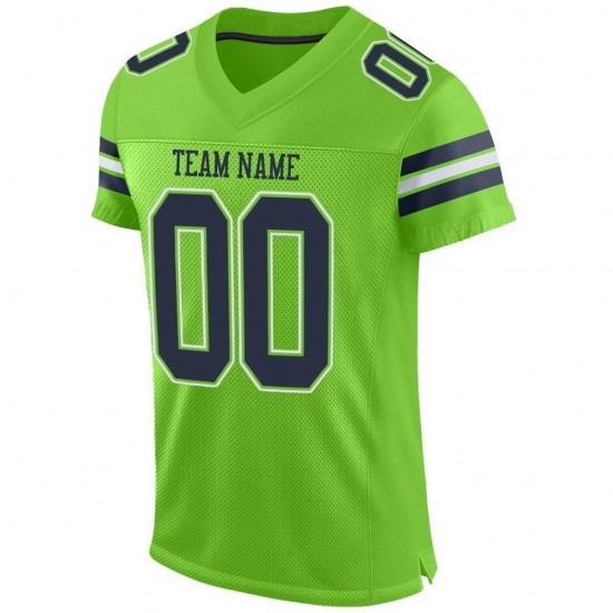 Custom Neon Green Navy-White Mesh Authentic Football Jersey