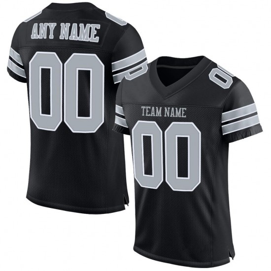 Custom Black Silver-White Mesh Authentic Football Jersey