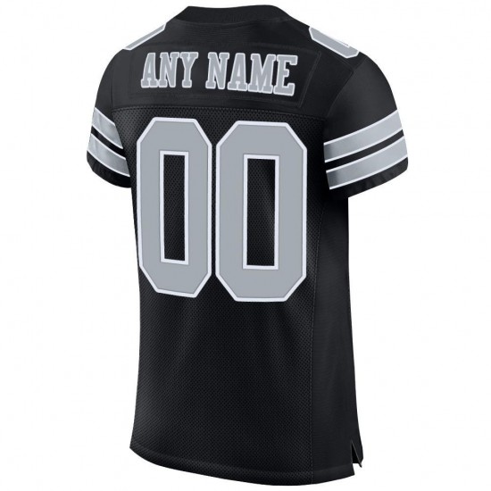 Custom Black Silver-White Mesh Authentic Football Jersey