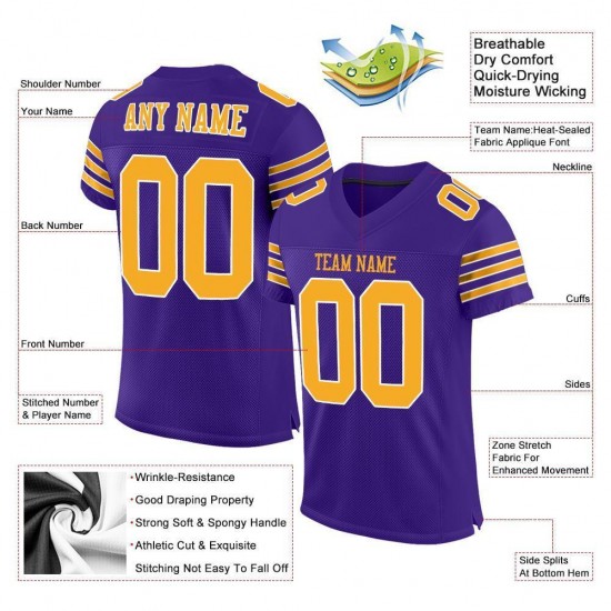 Custom Purple Gold-White Mesh Authentic Football Jersey