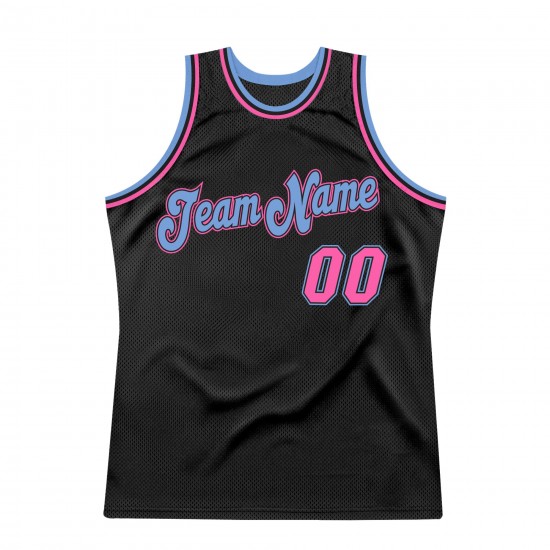 Custom Black Pink-Light Blue Authentic Throwback Basketball Jersey