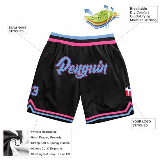 Custom Black Light Blue-Pink Authentic Throwback Basketball Shorts