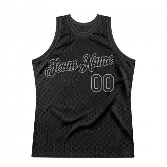 Custom Black Black-Silver Gray Authentic Throwback Basketball Jersey