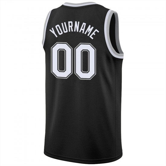 Custom Black White-Silver Gray Round Neck Rib-Knit Basketball Jersey