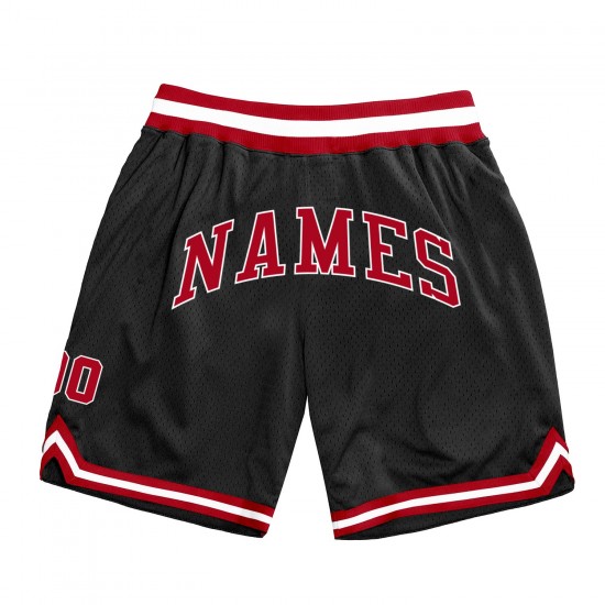 Custom Black Red-White Authentic Throwback Basketball Shorts