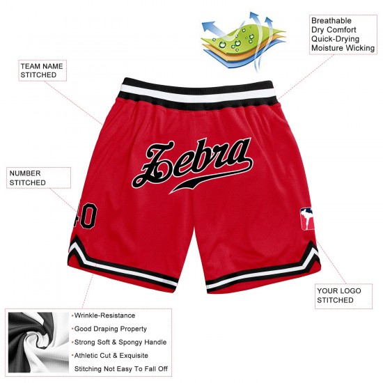 Custom Red Black-White Authentic Throwback Basketball Shorts