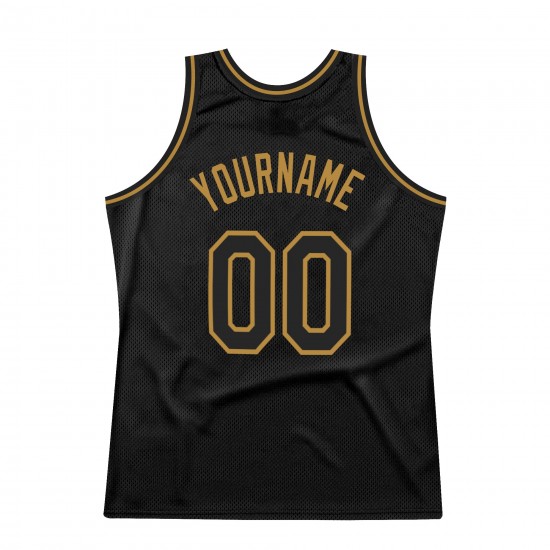 Custom Black Black-Old Gold Authentic Throwback Basketball Jersey