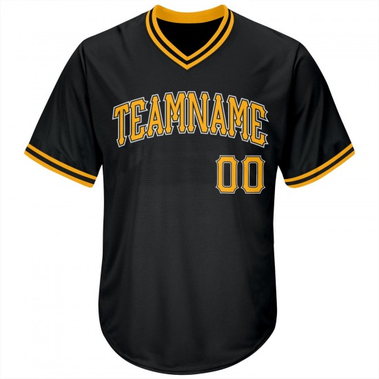 Custom Black Gold-White Authentic Throwback Rib-Knit Baseball Jersey Shirt