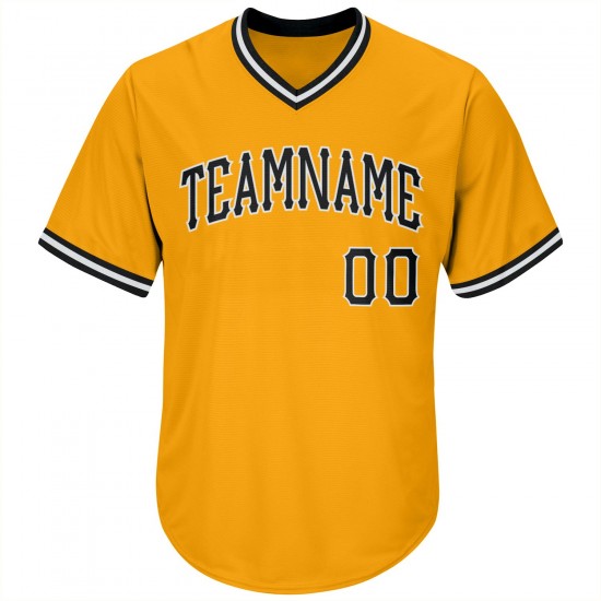 Custom Gold Black-White Authentic Throwback Rib-Knit Baseball Jersey Shirt