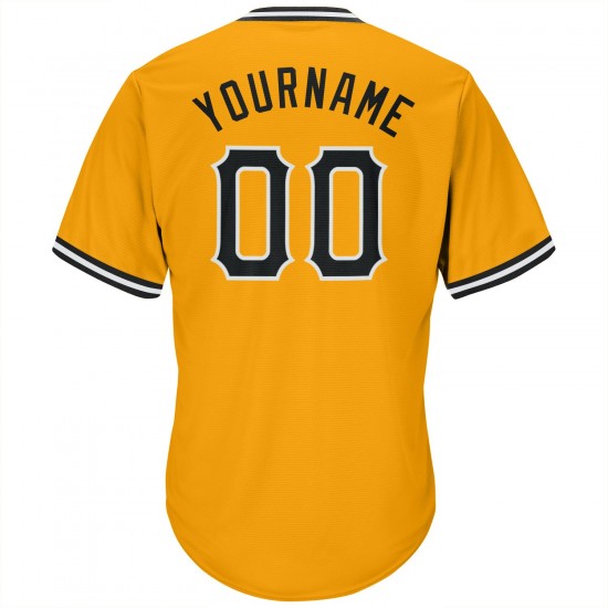 Custom Gold Black-White Authentic Throwback Rib-Knit Baseball Jersey Shirt