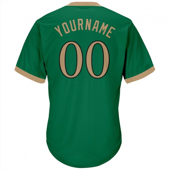 Custom Kelly Green Old Gold-Black Authentic Throwback Rib-Knit Baseball Jersey Shirt