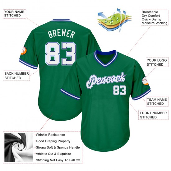 Custom Kelly Green White-Royal Authentic Throwback Rib-Knit Baseball Jersey Shirt