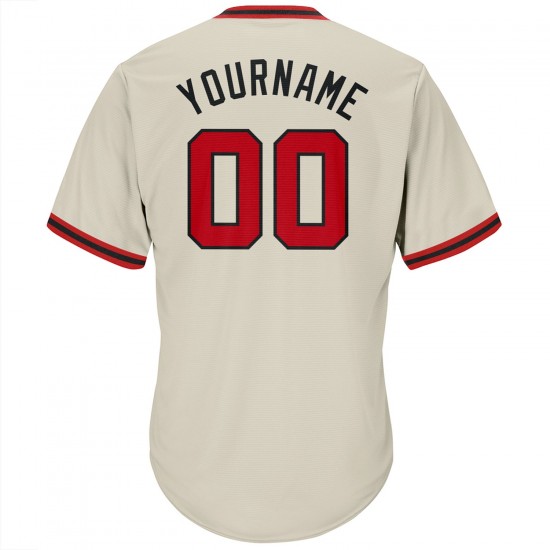 Custom Cream Red-Black Authentic Throwback Rib-Knit Baseball Jersey Shirt