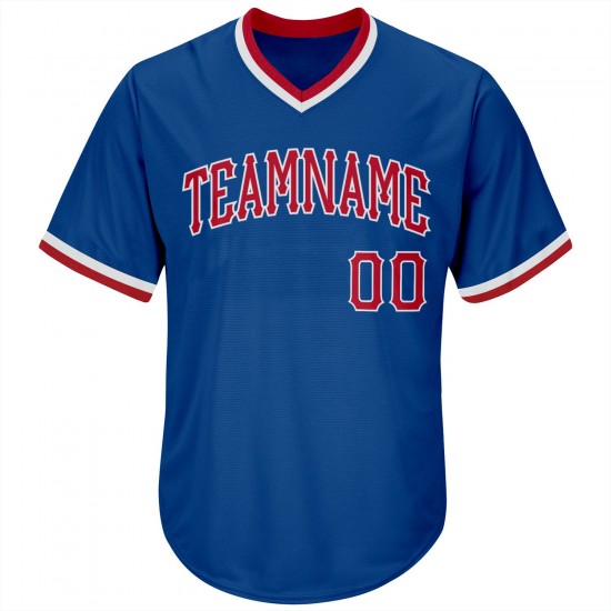 Custom Royal Red-White Authentic Throwback Rib-Knit Baseball Jersey Shirt