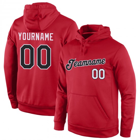 Custom Stitched Red Black-White Sports Pullover Sweatshirt Hoodie