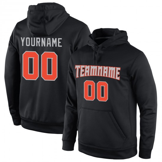 Custom Stitched Black Orange-Gray Sports Pullover Sweatshirt Hoodie