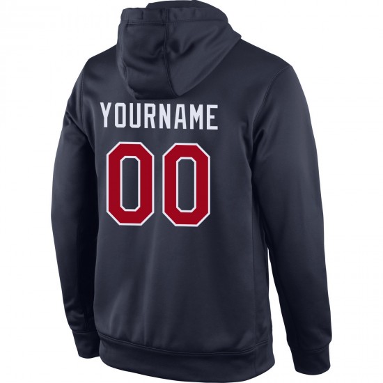 Custom Stitched Navy Red-White Sports Pullover Sweatshirt Hoodie