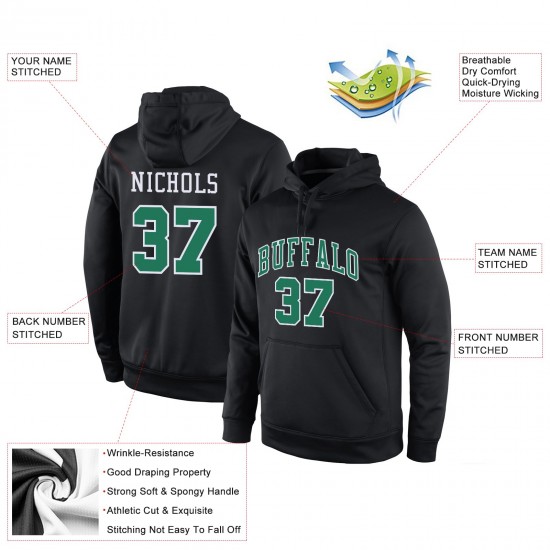 Custom Stitched Black Kelly Green-White Sports Pullover Sweatshirt Hoodie