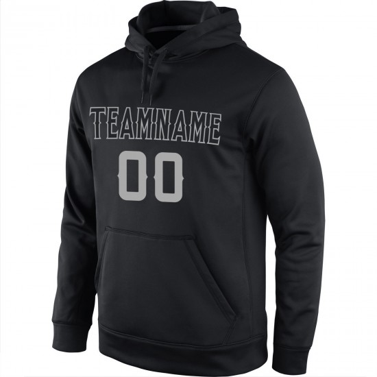 Custom Stitched Black Black-Gray Sports Pullover Sweatshirt Hoodie