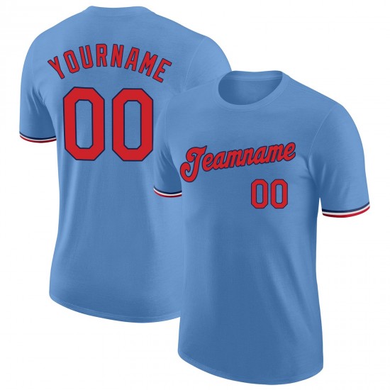 Custom Light Blue Red-Navy Performance T-Shirt