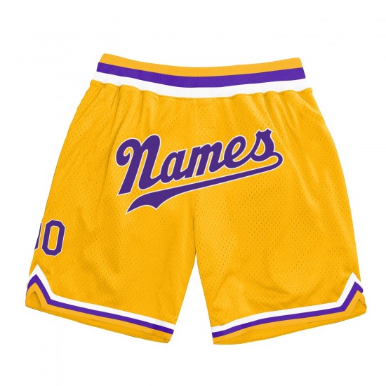 Custom Gold Purple-White Authentic Throwback Basketball Shorts