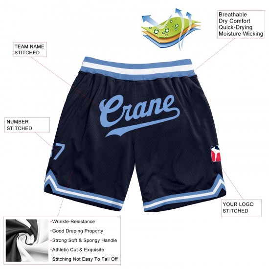 Custom Navy Light Blue-White Authentic Throwback Basketball Shorts