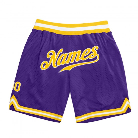 Custom Purple Gold-White Authentic Throwback Basketball Shorts