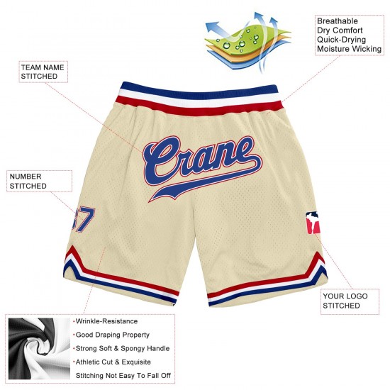 Custom Cream Royal-Red Authentic Throwback Basketball Shorts