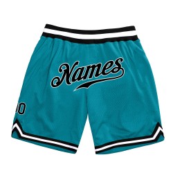 Custom Teal Black-White Authentic Throwback Basketball Shorts