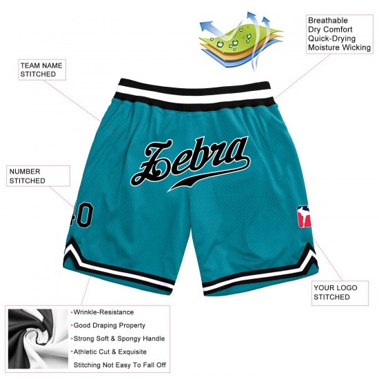 Custom Teal Black-White Authentic Throwback Basketball Shorts