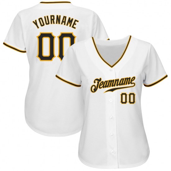 Custom White Black-Gold Authentic Baseball Jersey