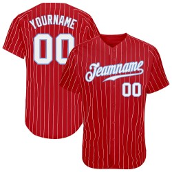 Custom Red White Strip White-Light Blue Authentic Baseball Jersey