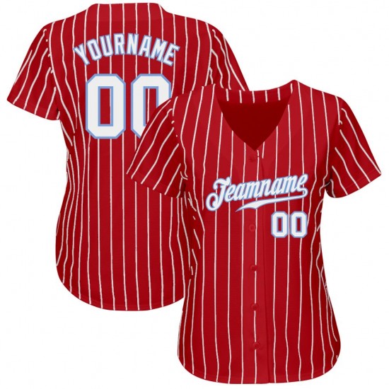 Custom Red White Strip White-Light Blue Authentic Baseball Jersey