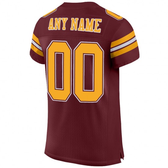 Custom Burgundy Gold-White Mesh Authentic Football Jersey