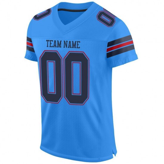 Custom Powder Blue Navy-Red Mesh Authentic Football Jersey