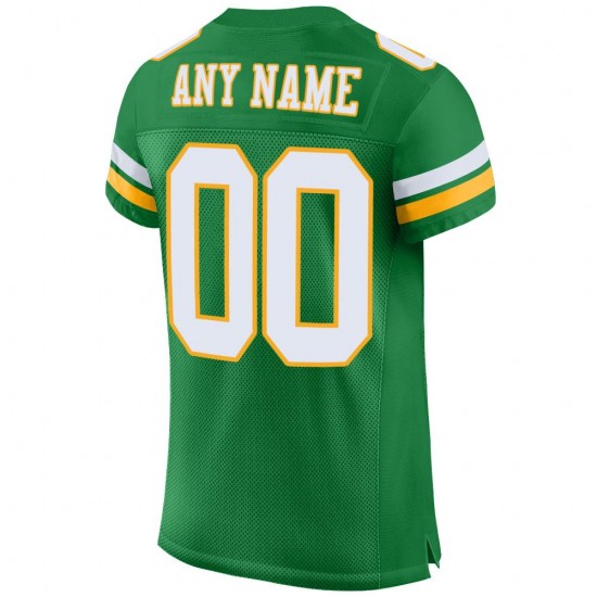 Custom Kelly Green White-Gold Mesh Authentic Football Jersey