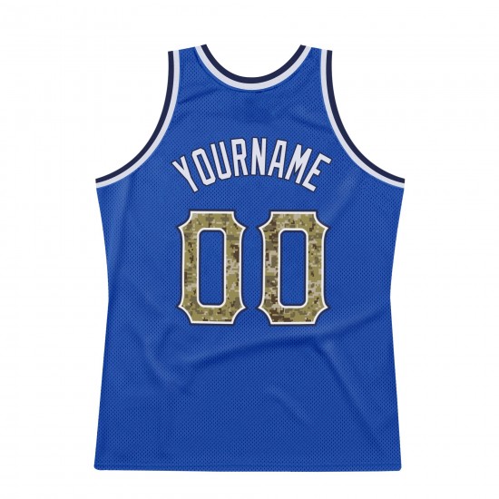 Custom Blue Camo-Navy Authentic Throwback Basketball Jersey