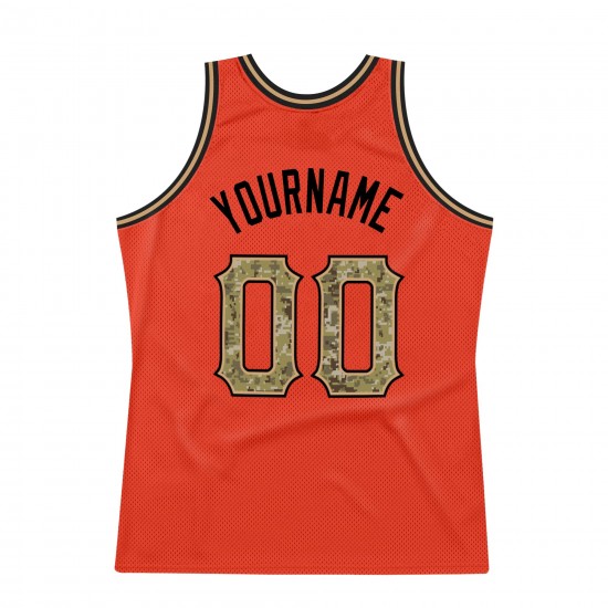 Custom Orange Camo-Old Gold Authentic Throwback Basketball Jersey