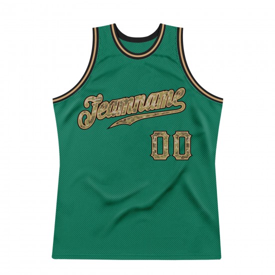 Custom Kelly Green Camo-Black Authentic Throwback Basketball Jersey