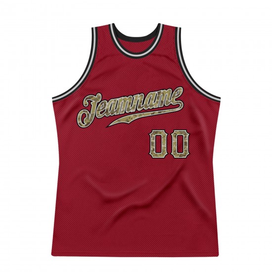 Custom Maroon Camo-Silver Gray Authentic Throwback Basketball Jersey