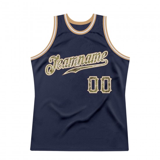 Custom Navy Camo-Old Gold Authentic Throwback Basketball Jersey