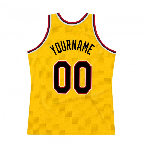 Custom Gold Black-Red Authentic Throwback Basketball Jersey