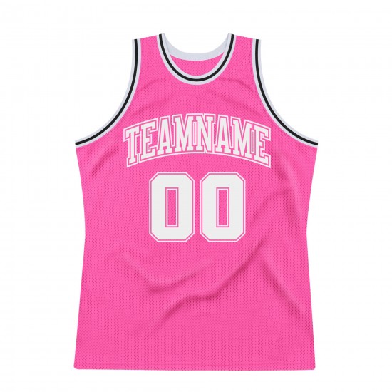 Custom Pink White-Black Authentic Throwback Basketball Jersey