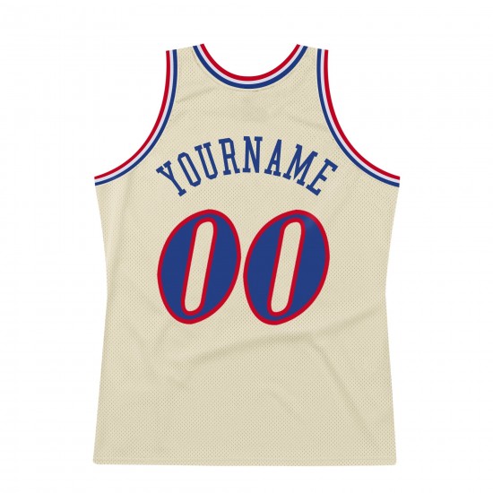 Custom Cream Royal-Red Authentic Throwback Basketball Jersey