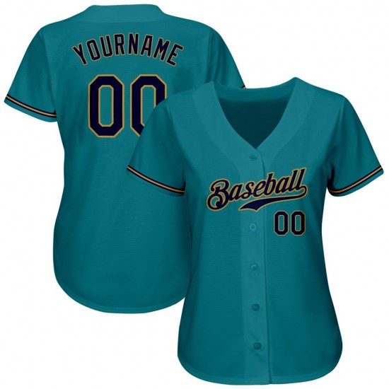 Custom Aqua Navy-Old Gold Authentic Baseball Jersey